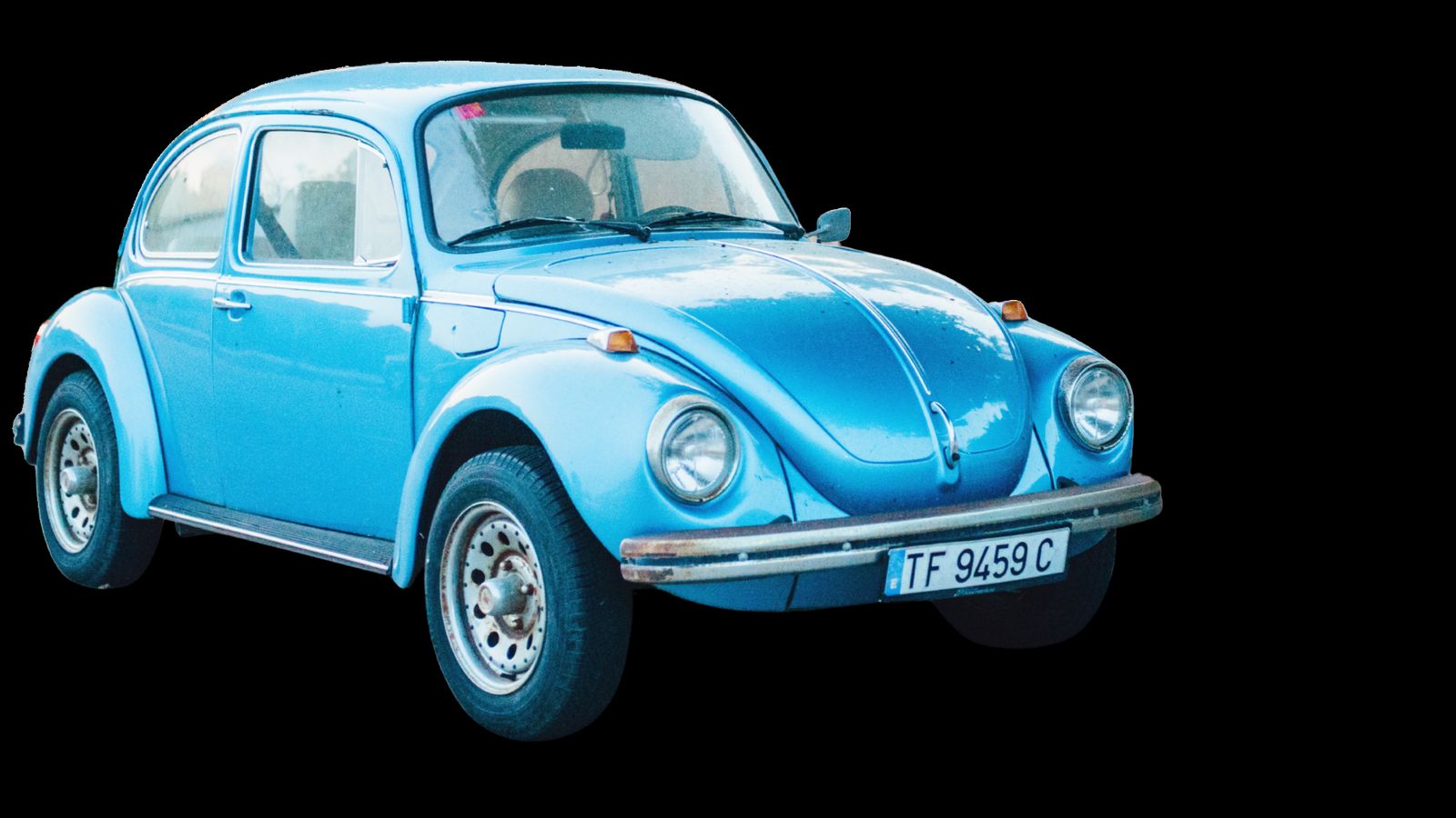 Restored light-blue classic Volkswagen Beetle