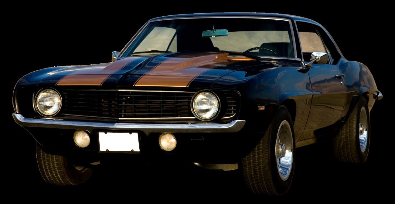 Black 1969 Chevrolet Camaro with orange stripes