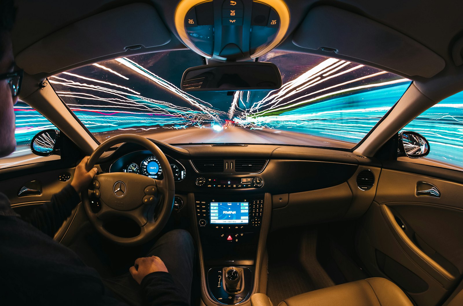 Wide view of a modernized car interior and dashboard