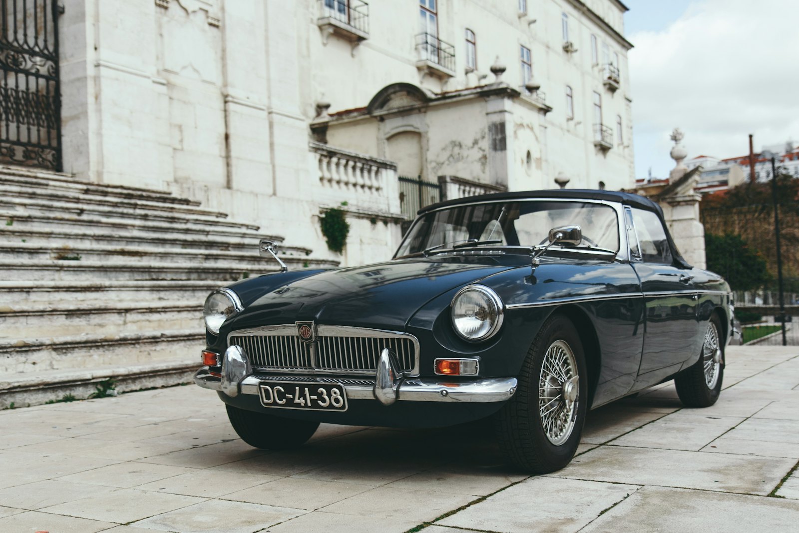 Classic dark-green British roadster